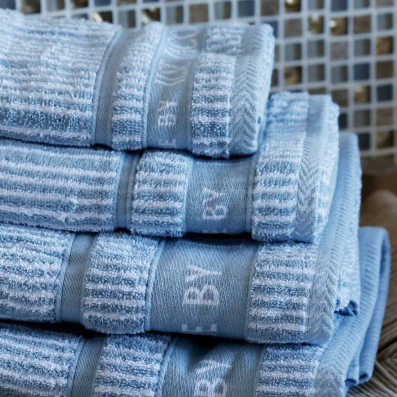 Handtücher 70×140 cm – Staubblau gestreift